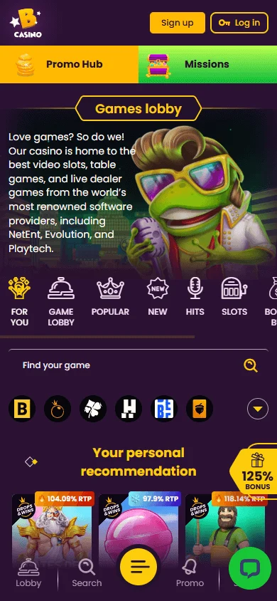 Bizzo Casino mobile casino games selection